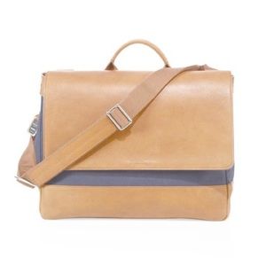 Shinola Brown leather and navy canvas briefcase